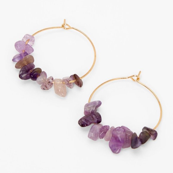 Icing Jewelry - NEW Amethyst Faux Stone 25MM Gold Hoop Earrings